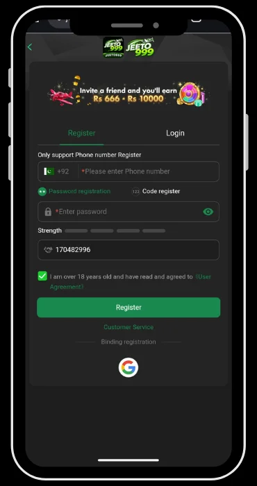 Jeeto999 Register Section
